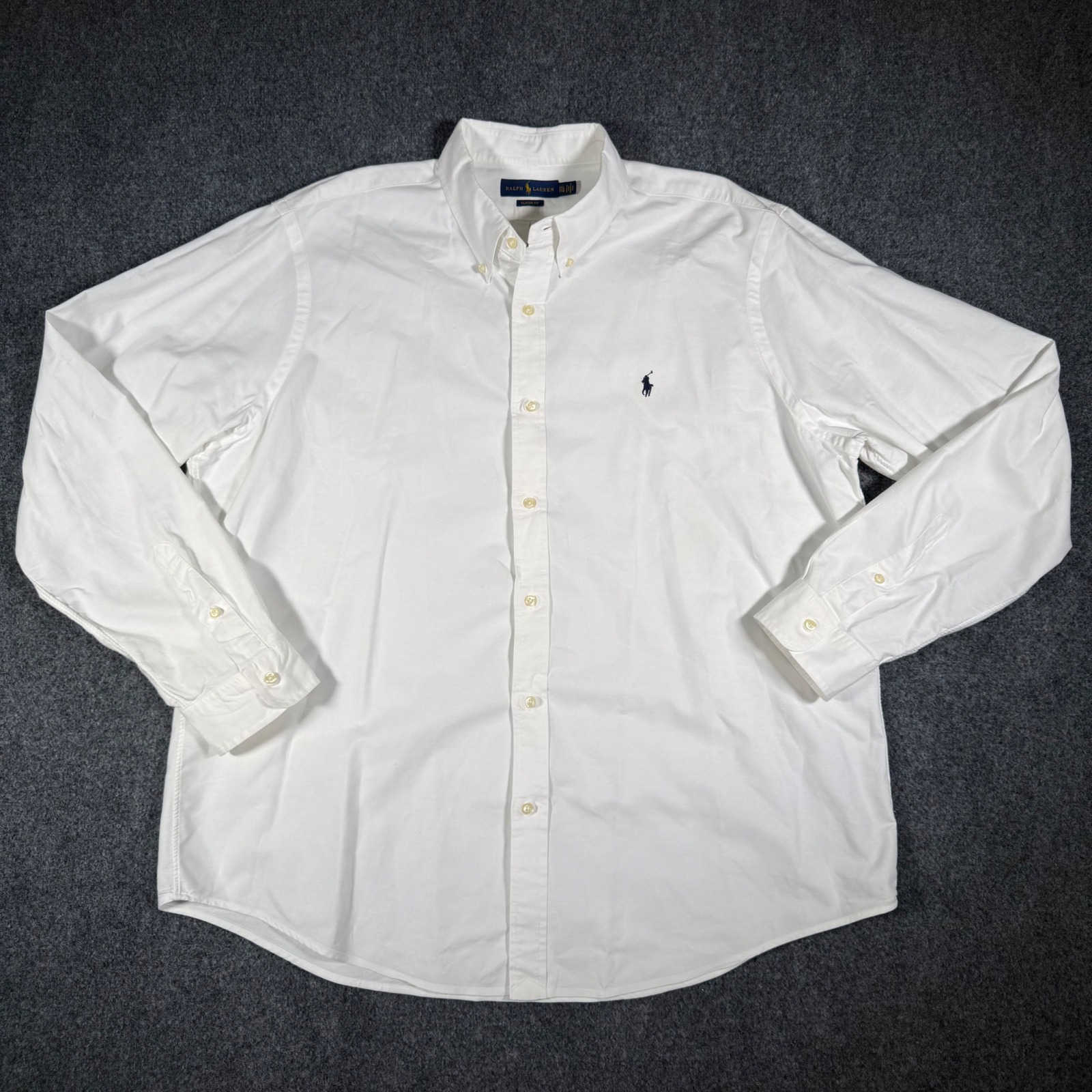 Polo Ralph Lauren Shirt Men's Xxl Solid White Button Down Classic Fit Blue Pony